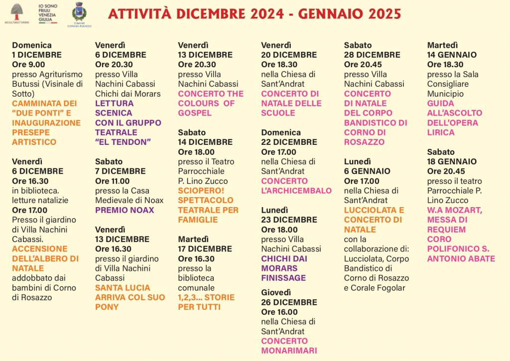 Calendario eventi per le feste natalizie a Corno di Rosazzo